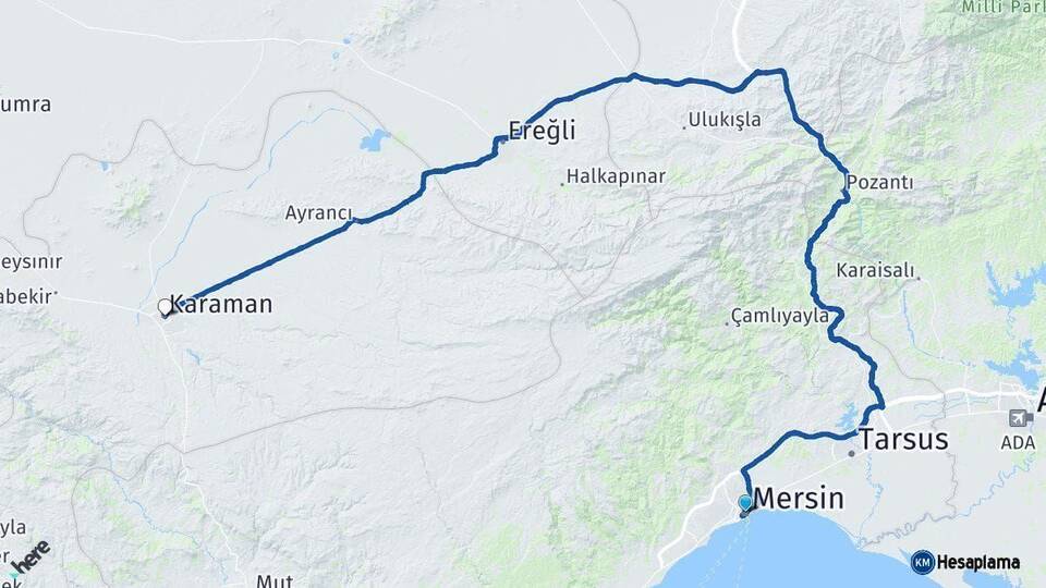 Mersin Karaman Arası Kaç Km - Yol Haritası