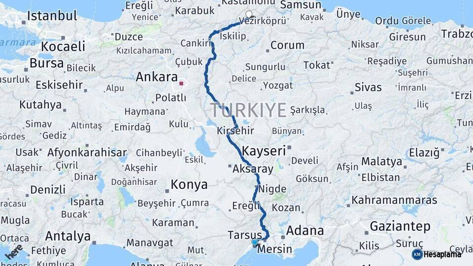 Mersin Kargı Çorum Arası Kaç Km - Yol Haritası