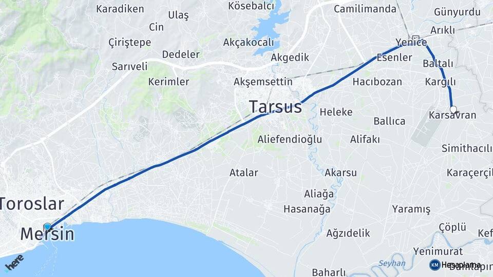 Mersin Karsavran Tarsus Arası Kaç Km - Yol Haritası
