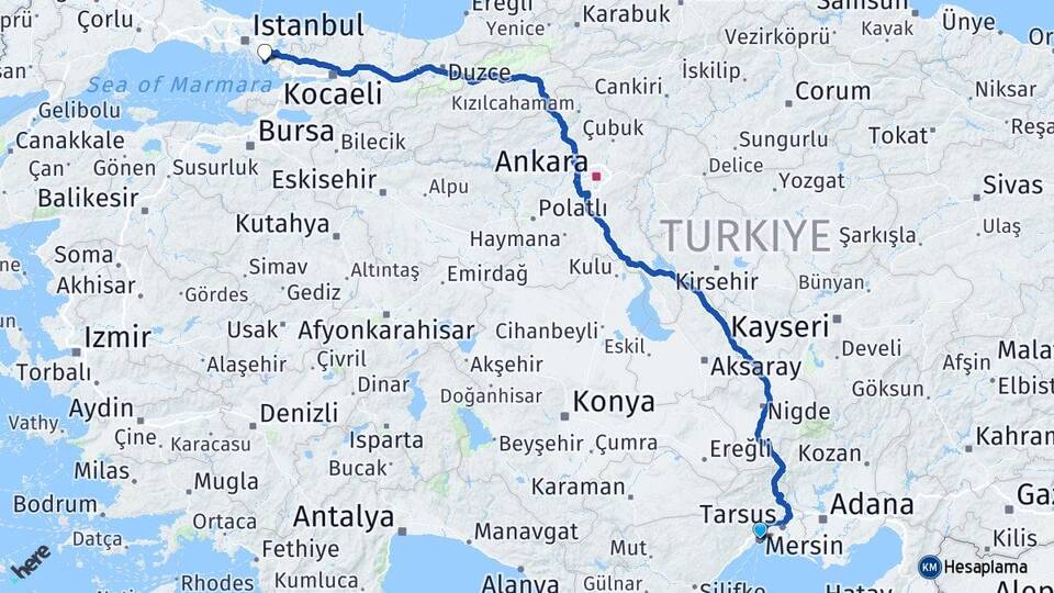 Mersin Kartal İstanbul Arası Kaç Km - Yol Haritası