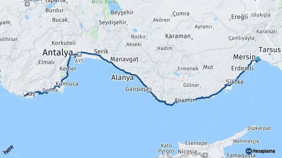 Mersin Kaş Antalya Arası Kaç Km - Yol Haritası