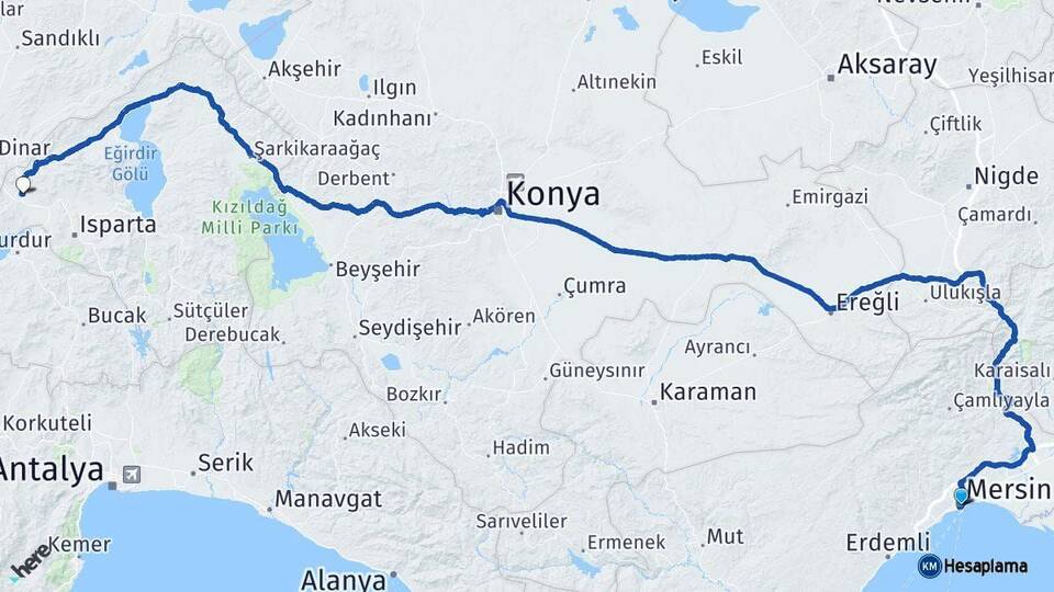 Mersin Keçiborlu Isparta Arası Kaç Km - Yol Haritası