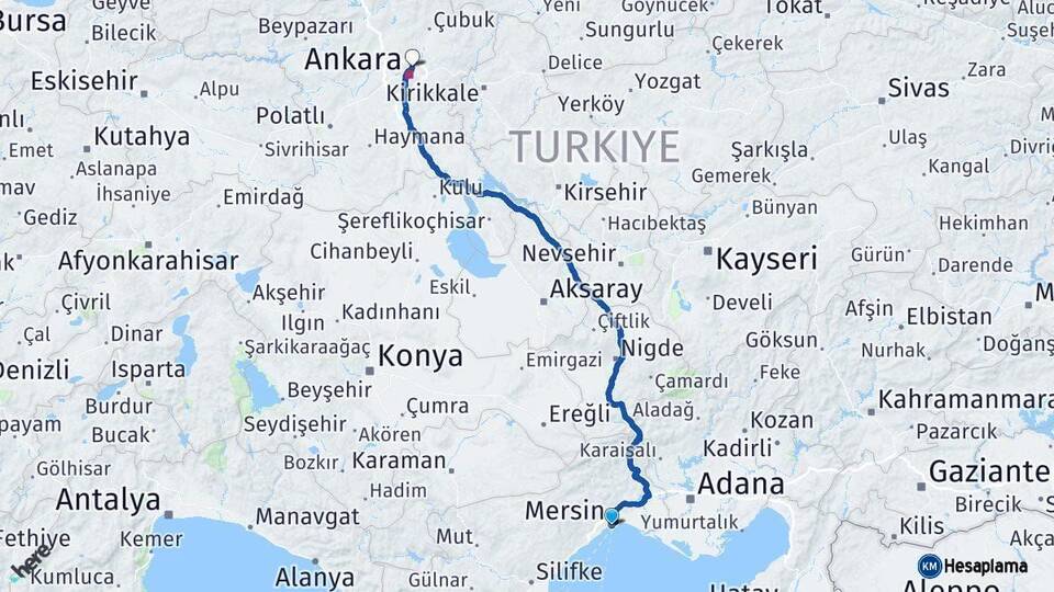 Mersin Keçiören Ankara Arası Kaç Km - Yol Haritası