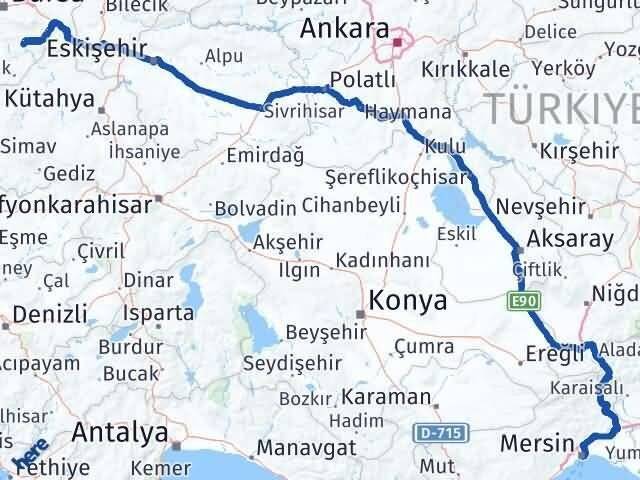 Mersin Keles Bursa Arası Kaç Km - Yol Haritası