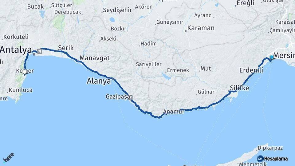 Mersin Kemer Antalya Arası Kaç Km - Yol Haritası