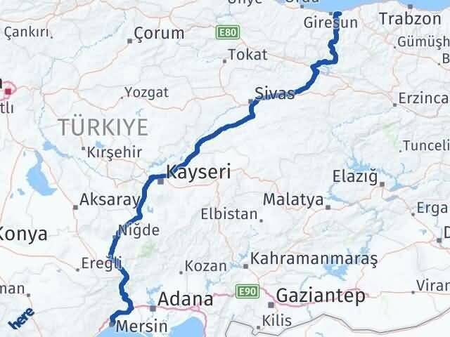 Mersin Keşap Giresun Arası Kaç Km - Yol Haritası