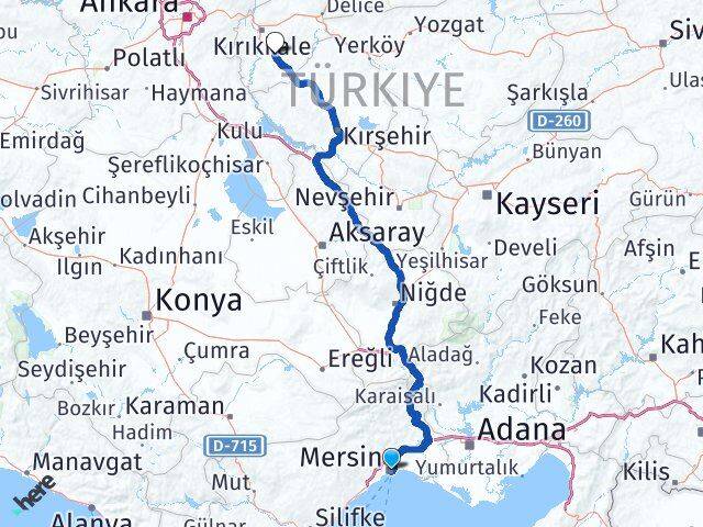 Mersin Keskin Kırıkkale Arası Kaç Km - Yol Haritası