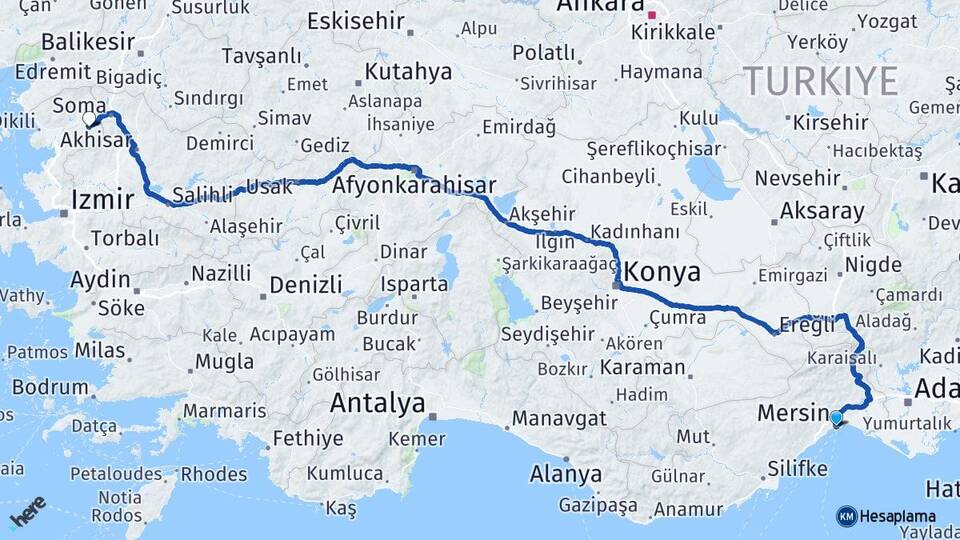 Mersin Kınık İzmir Arası Kaç Km - Yol Haritası