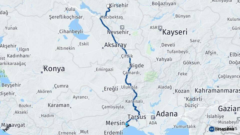 Mersin Kırşehir Arası Kaç Km - Yol Haritası