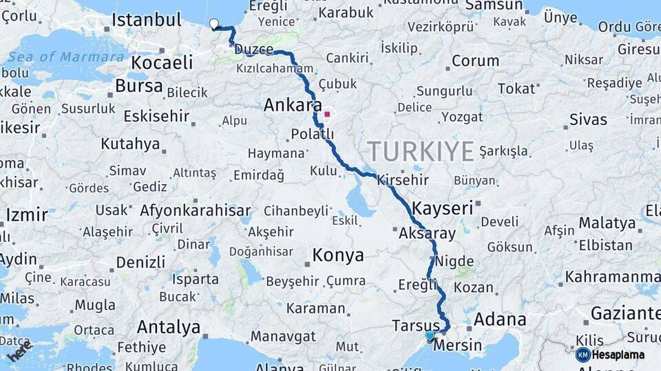 Mersin Kocaali Sakarya Arası Kaç Km - Yol Haritası