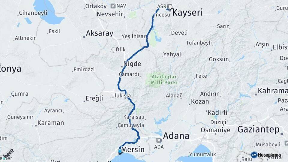 Mersin Kocasinan Arası Kaç Km - Yol Tarifi