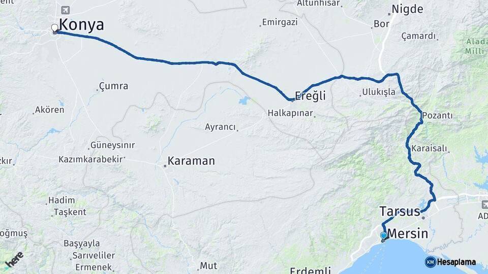 Mersin Konya Arası Kaç Km - Yol Haritası