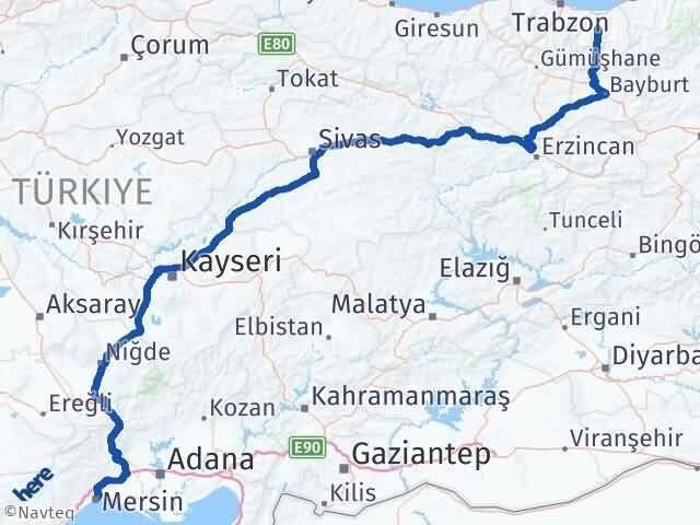 Mersin Köprübaşı Trabzon Arası Kaç Km - Yol Haritası