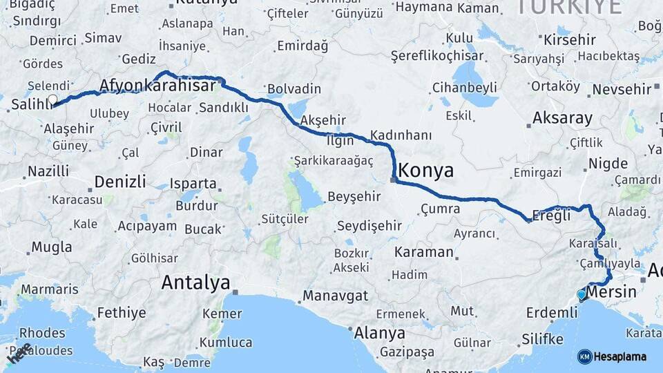 Mersin Kula Manisa Arası Kaç Km - Yol Haritası