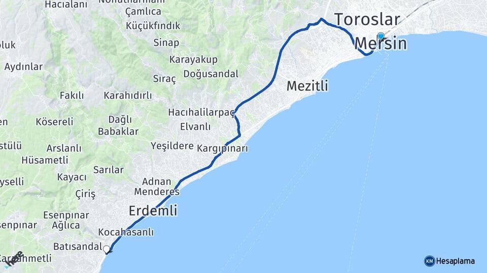 Mersin Limonlu Erdemli Arası Kaç Km - Yol Haritası