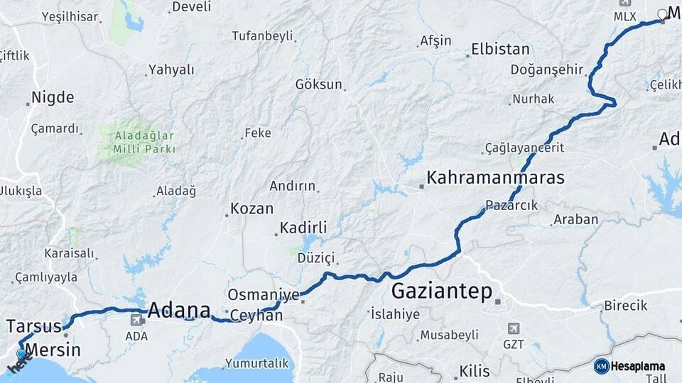 Mersin Malatya Arası Kaç Km - Yol Haritası
