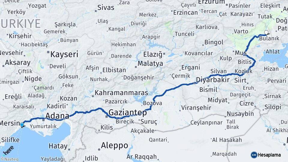 Mersin Malazgirt Muş Arası Kaç Km - Yol Haritası