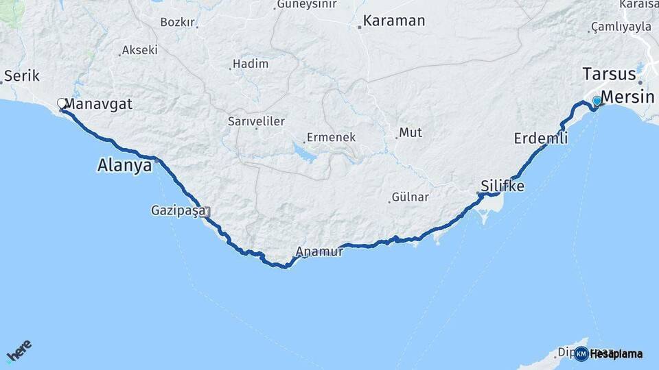 Mersin Manavgat Antalya Arası Kaç Km - Yol Haritası