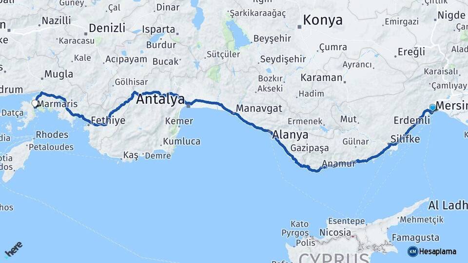 Mersin Marmaris Muğla Arası Kaç Km - Yol Haritası