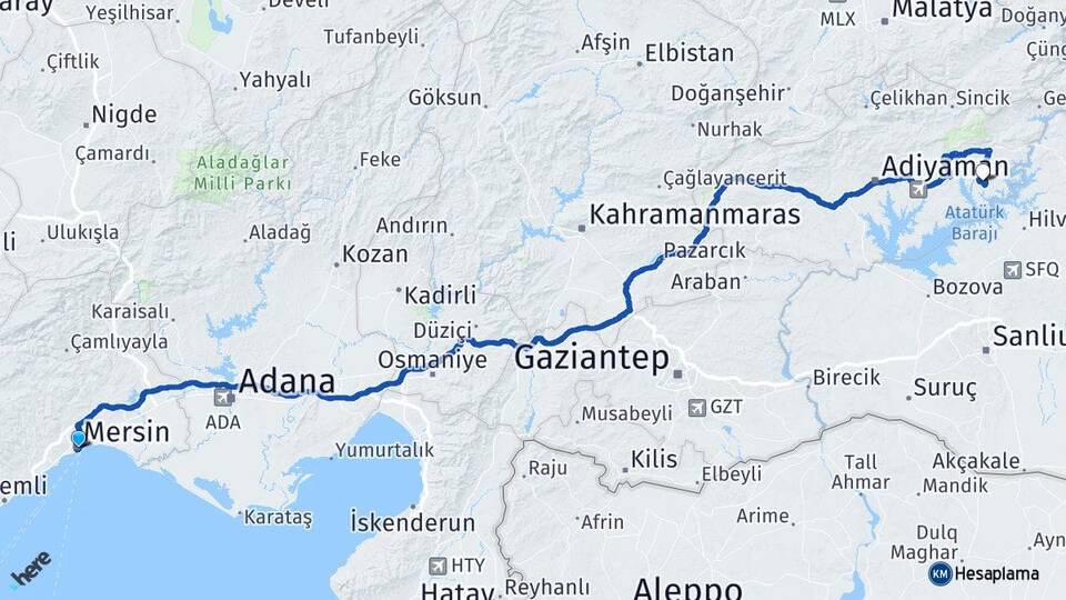 Mersin Menzil Kahta Adıyaman Arası Kaç Km - Yol Haritası