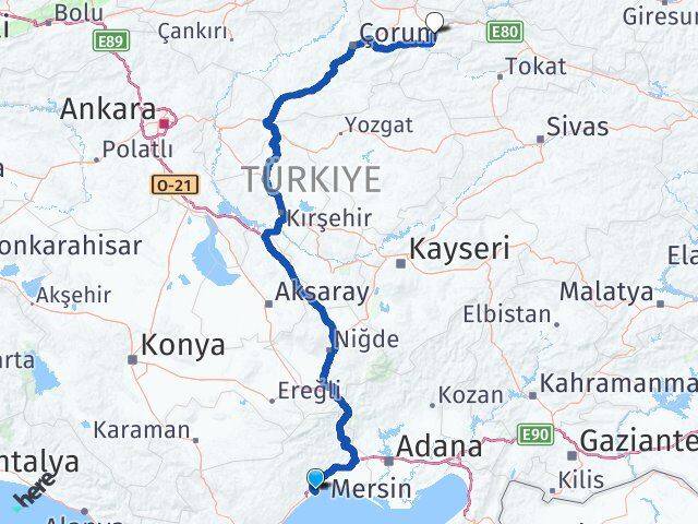Mersin Mezitli Amasya Arası Kaç Km - Yol Haritası