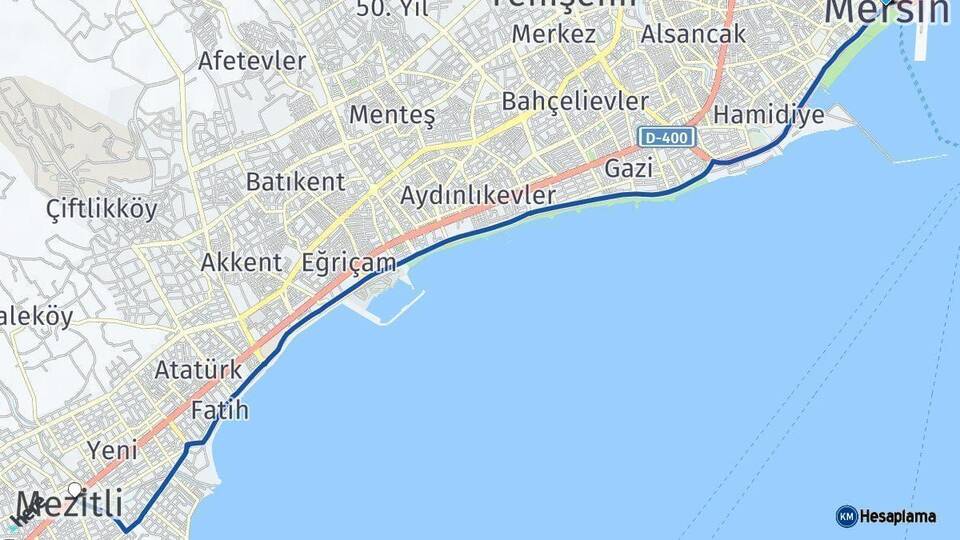 Mersin Mezitli Arası Kaç Km - Yol Haritası
