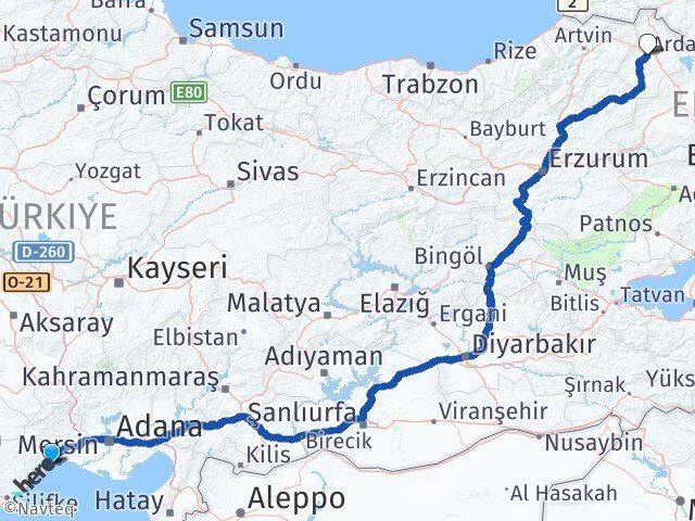 Mersin Mezitli Ardahan Arası Kaç Km - Yol Haritası
