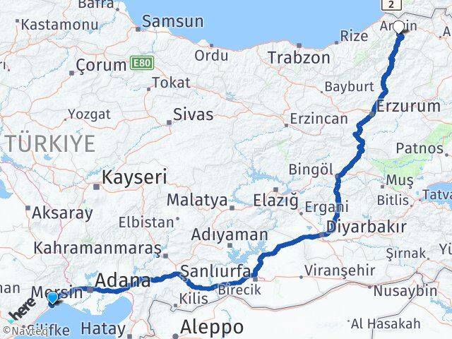 Mersin Mezitli Artvin Arası Kaç Km - Yol Haritası