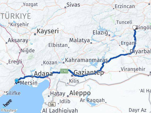 Mersin Mezitli Bingöl Arası Kaç Km - Yol Haritası