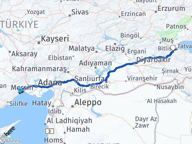 Mersin Mezitli Bitlis Arası Kaç Km - Yol Haritası
