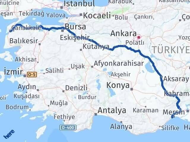 Mersin Mezitli Çanakkale Arası Kaç Km - Yol Haritası