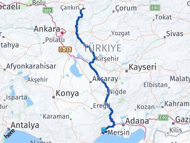 Mersin Mezitli Çankırı Arası Kaç Km - Yol Haritası