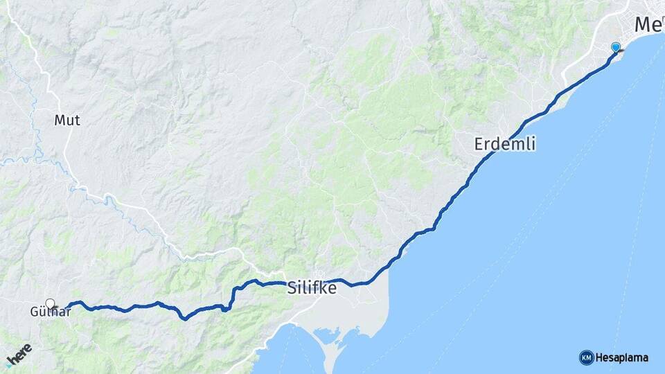 Mersin Mezitli Gülnar Arası Kaç Km - Yol Haritası
