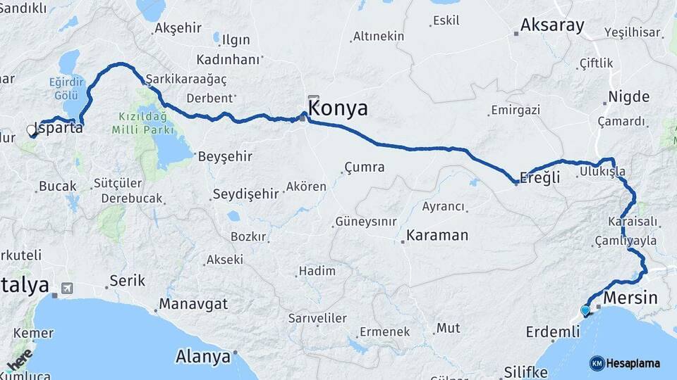 Mersin Mezitli Isparta Arası Kaç Km - Yol Haritası