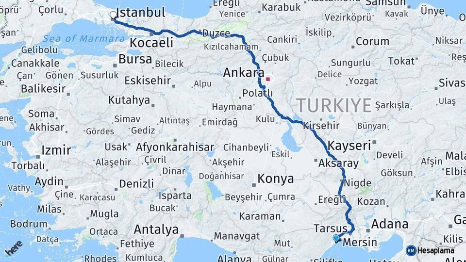 Mersin Mezitli İstanbul Arası Kaç Km - Yol Haritası