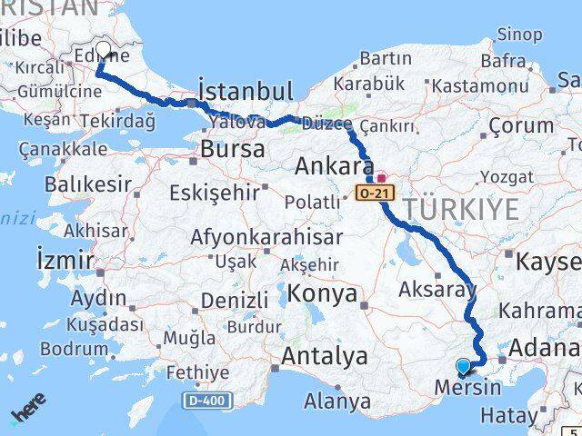 Mersin Mezitli Kırklareli Arası Kaç Km - Yol Haritası