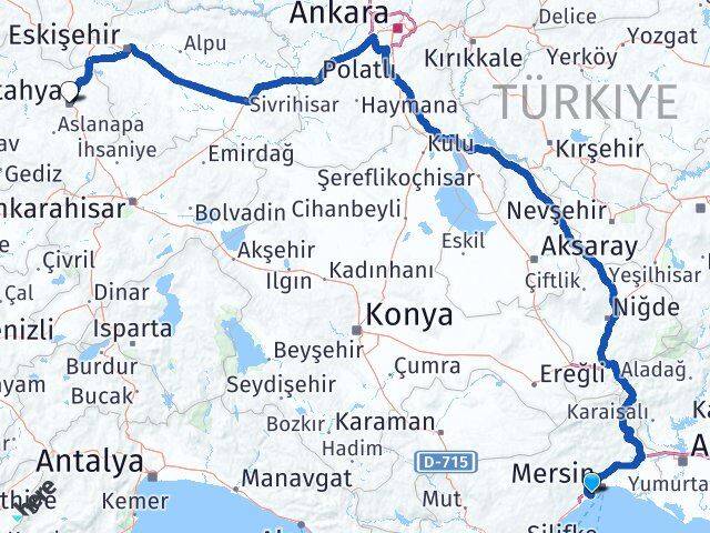 Mersin Mezitli Kütahya Arası Kaç Km - Yol Haritası