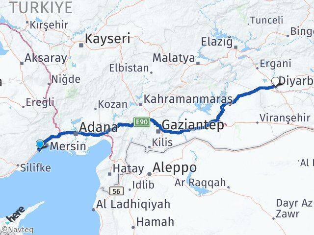 Mersin Mezitli Tece Diyarbakır Arası Kaç Km - Yol Haritası