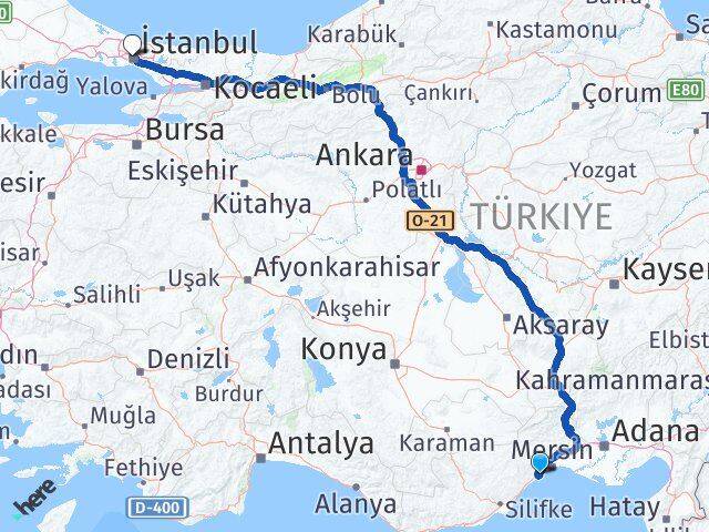 Mersin Mezitli Tece İstanbul Arası Kaç Km - Yol Haritası