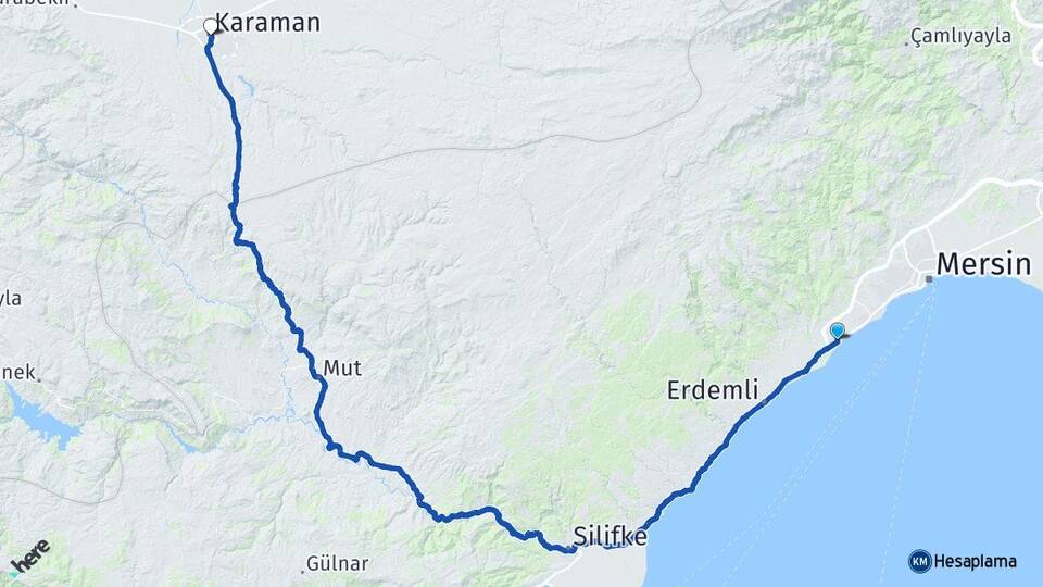 Mersin Mezitli Tece Karaman Arası Kaç Km - Yol Haritası