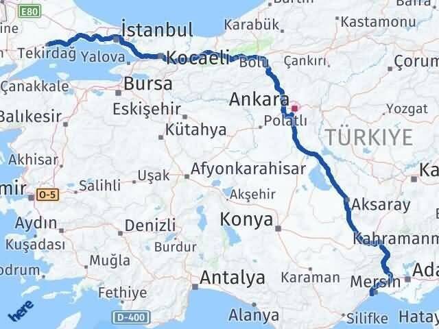 Mersin Mezitli Tekirdağ Arası Kaç Km - Yol Haritası