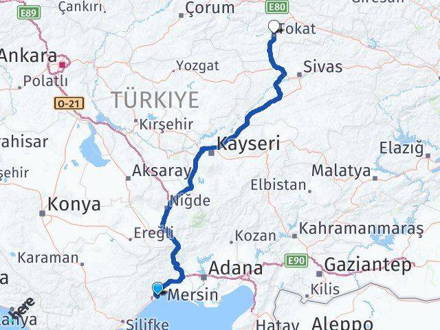 Mersin Mezitli Tokat Arası Kaç Km - Yol Haritası