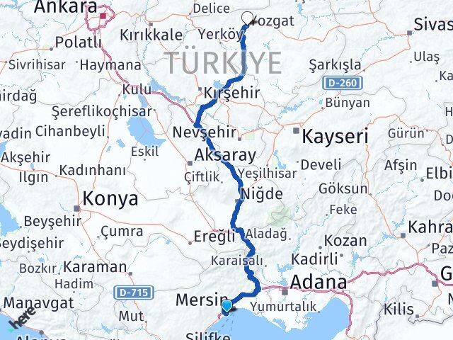 Mersin Mezitli Yozgat Arası Kaç Km - Yol Haritası