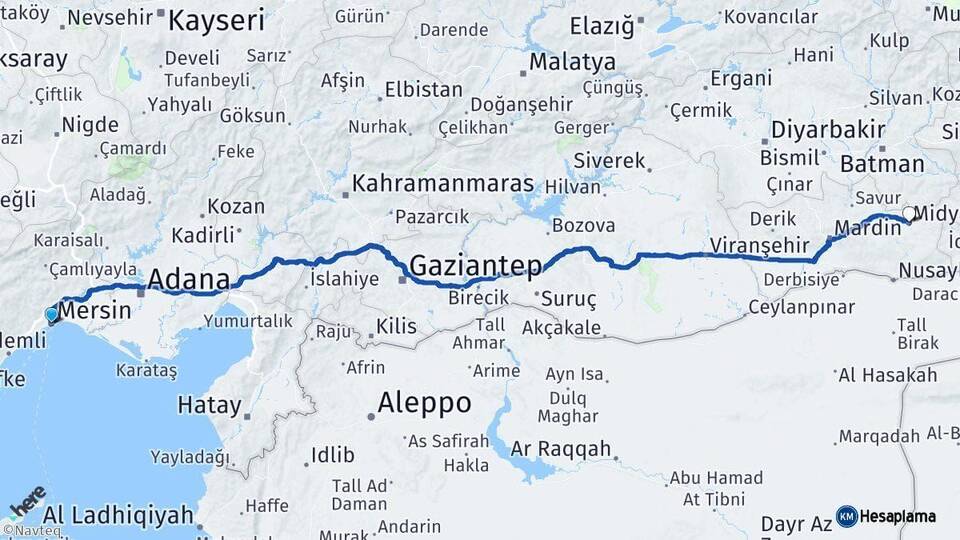 Mersin Midyat Mardin Arası Kaç Km - Yol Haritası