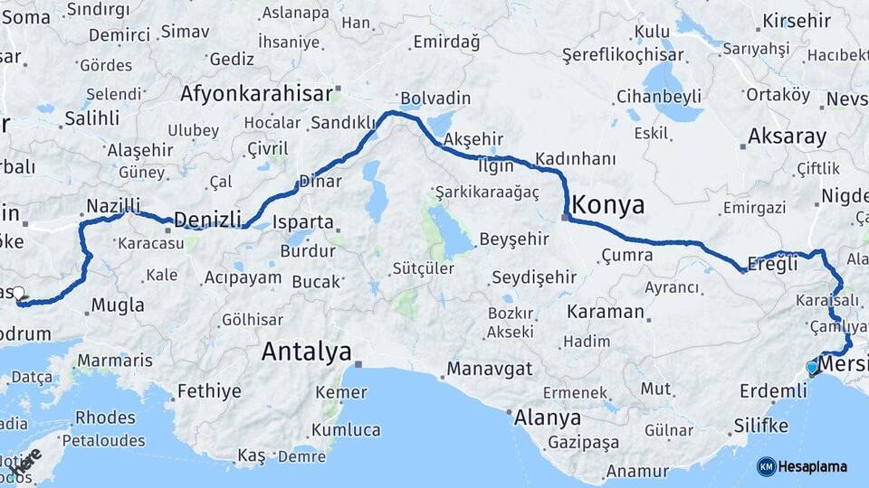 Mersin Milas Muğla Arası Kaç Km - Yol Haritası