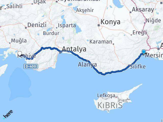 Mersin Muğla Dalaman Havalimanı Arası Kaç Km - Yol Haritası
