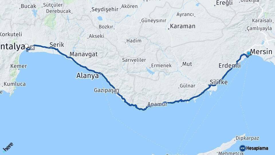Mersin Muratpaşa Antalya Arası Kaç Km - Yol Haritası