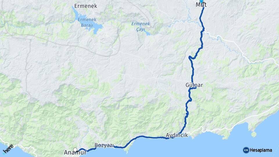 Mersin Mut Anamur Arası Kaç Km - Yol Haritası