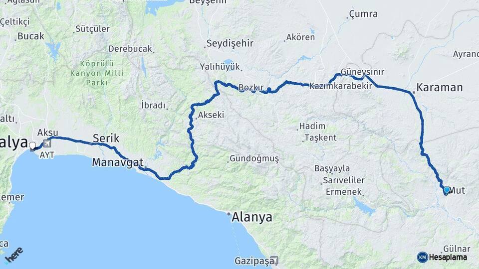 Mersin Mut Antalya Arası Kaç Km - Yol Haritası
