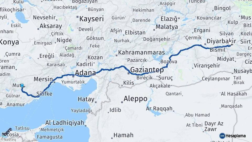 Mersin Mut Batman Arası Kaç Km - Yol Haritası